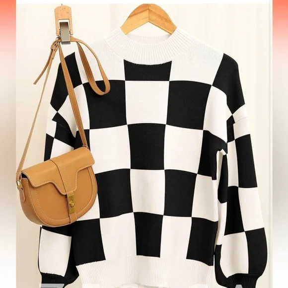 ZESICA Black/White Checkered Sweater - Size M 
NWOT - Picture 2 of 8
